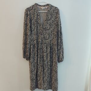 Boden Women's US 20/22L Black and Beige Floral Long Sleeved Dress